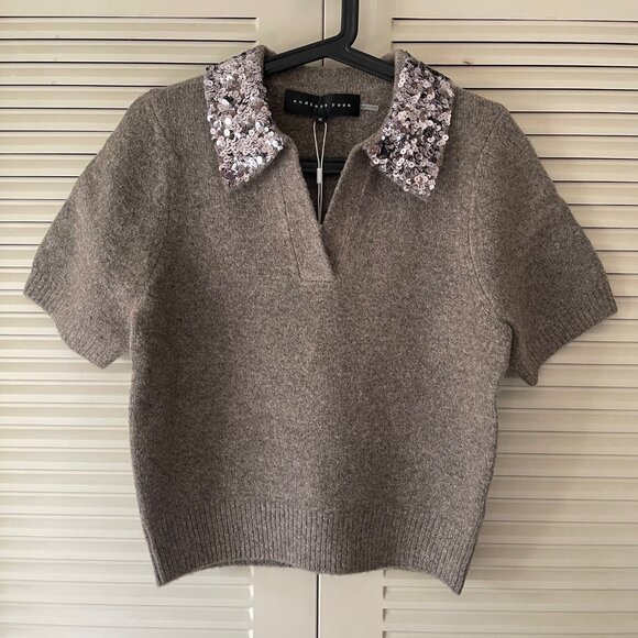 NWT Anthropologie Endless Rose Short-Sleeve Sequin-Collar Sweater Size M - Picture 7 of 10